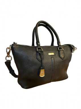 Cole Haan Village II Zip Satchel Handbag Crossbody Black Pebbled Leather VTG